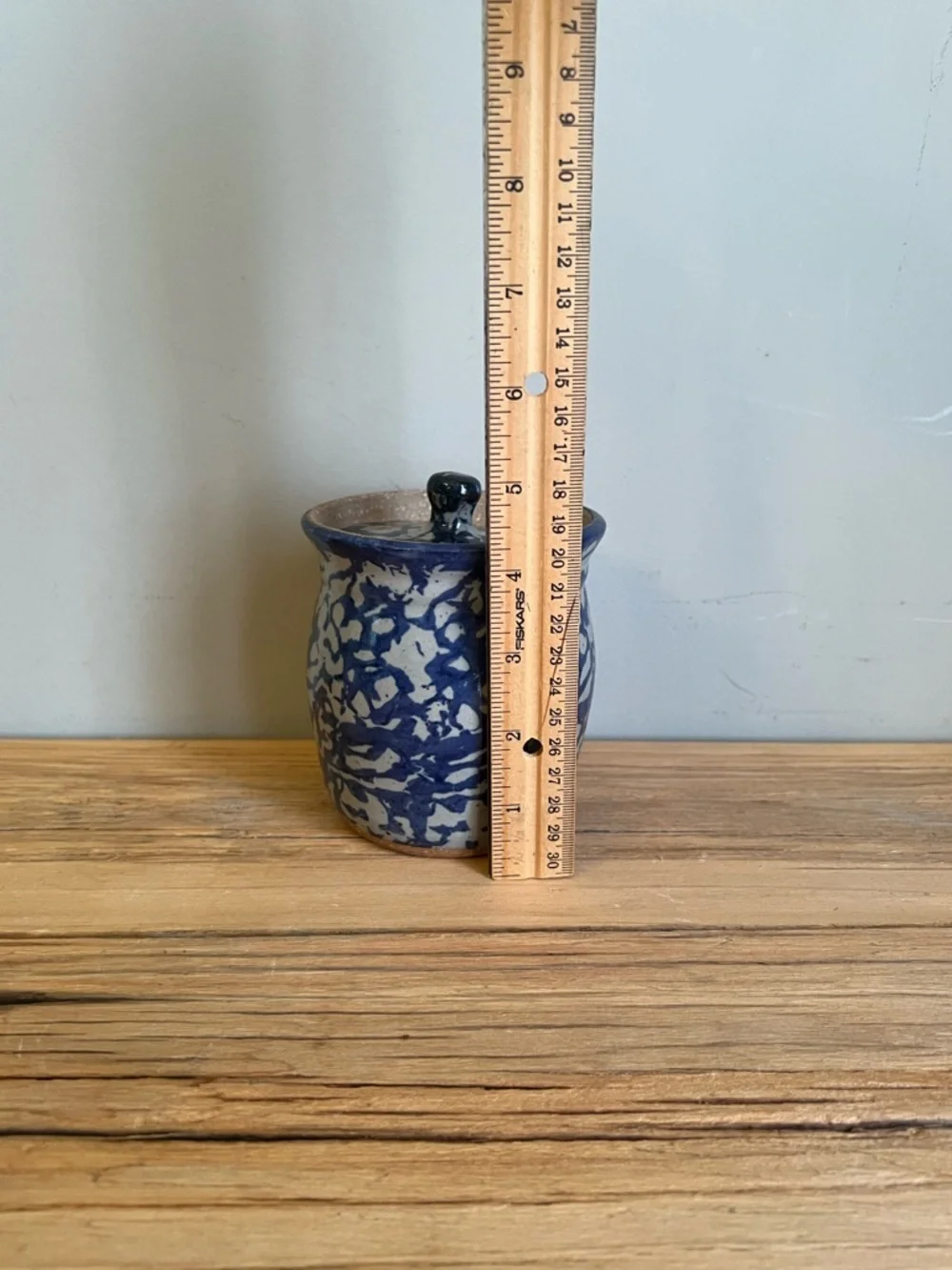 Bastine Pottery Indiana Blue Spongeware Stoneware Lidded Jar
